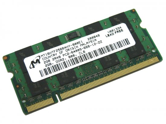 Micron MT16HTF25664HY-800E1 2GB PC2-6400S-666-12-ZZ 800MHz 2Rx8 200pin Laptop / Notebook Non-ECC SODIMM CL6 1.8V DDR2 Memory - Discount Prices, Technical Specs and Reviews