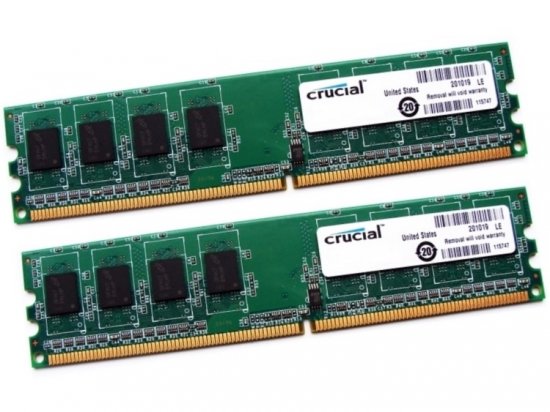 Crucial CT2KIT6464AA80E 1GB (2 x 512MB Kit) CL5 800MHz PC2-6400 240-pin DIMM, Non-ECC DDR2 Desktop Memory - Discount Prices, Technical Specs and Reviews