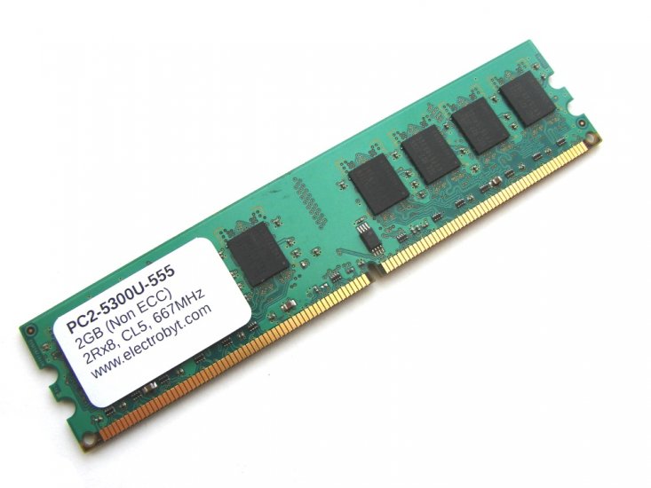 Electrobyt PC2-5300U-555 2GB 2Rx8 667MHz CL5 240-pin DIMM, Non-ECC DDR2 Desktop Memory - Discount Prices, Technical Specs and Reviews - Click Image to Close