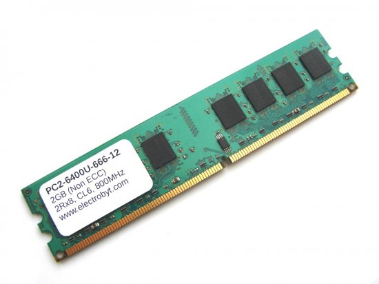 Electrobyt PC2-6400U-666-12 800MHz 2GB 2Rx8 240-pin DIMM, Non-ECC DDR2 Desktop Memory (GREEN) - Discount Prices, Technical Specs and Reviews