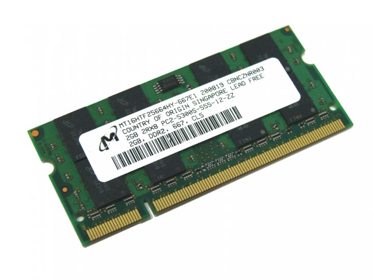 Micron MT16HTF25664HY-667E1 2GB PC2-5300S-555-12-ZZ 667MHz 200pin Laptop / Notebook Non-ECC SODIMM CL5 1.8V DDR2 Memory - Discount Prices, Technical Specs and Reviews - Click Image to Close