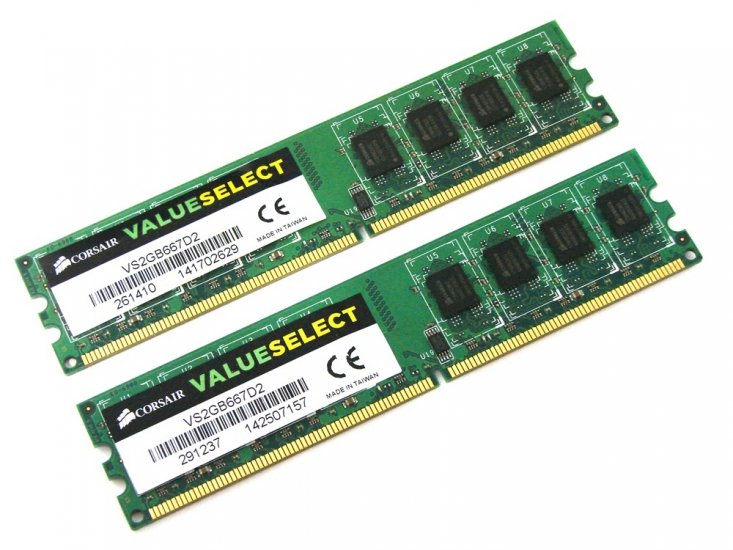 Corsair Value Select VS2GB667D2 4GB (2x2GB Kit) PC2-5300 2Rx8 667MHz CL5 240-pin DIMM, Non-ECC DDR2 Desktop Memory - Discount Prices, Technical Specs and Reviews - Click Image to Close