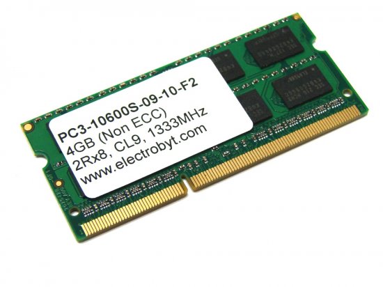 Electrobyt PC3-10600S-09-10-F2 4GB 2Rx8 1333MHz 204-pin Laptop / Notebook SODIMM CL9 1.5V Non-ECC DDR3 Memory - Discount Prices, Technical Specs and Reviews (Green)