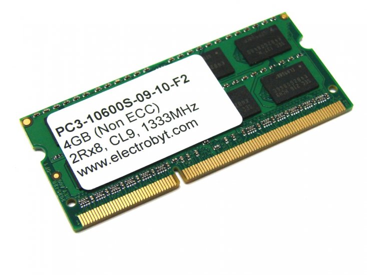 Electrobyt PC3-10600S-09-10-F2 4GB 2Rx8 1333MHz 204-pin Laptop / Notebook SODIMM CL9 1.5V Non-ECC DDR3 Memory - Discount Prices, Technical Specs and Reviews (Green) - Click Image to Close