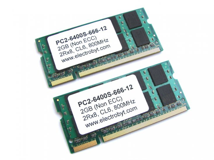 Electrobyt PC2-6400S-666-12 4GB (2 x 2GB Kit) 2Rx8 PC2-6400 800MHz 200pin Laptop / Notebook Non-ECC SODIMM CL6 1.8V DDR2 Memory - Discount Prices, Technical Specs and Reviews - Click Image to Close