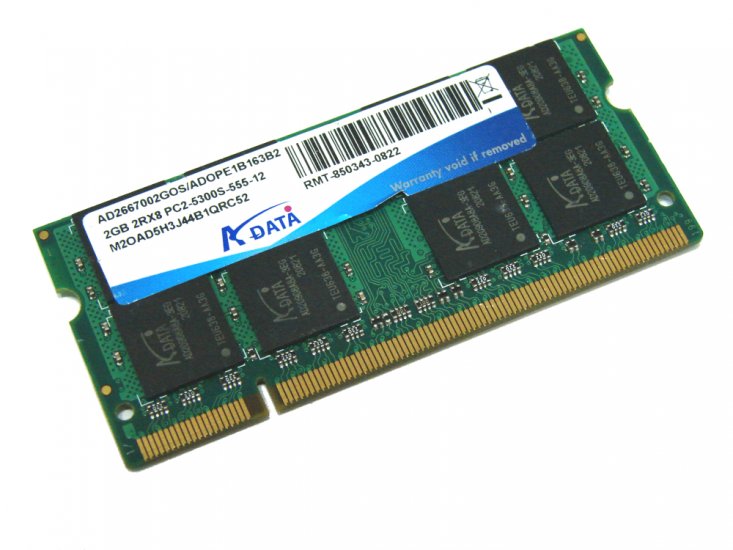 ADATA AD2667002GOS / ADOPE1B163B2 2GB PC2-5300S-555-12 667MHz 2Rx8 200pin Laptop / Notebook Non-ECC SODIMM CL5 1.8V DDR2 Memory - Discount Prices, Technical Specs and Reviews - Click Image to Close