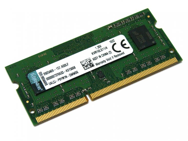 Kingston KVR16LS11/4 4GB PC3L-12800S 1600MHz 1Rx8 204pin Laptop / Notebook SODIMM CL11 1.35V (Low Voltage) Non-ECC DDR3 Memory - Discount Prices, Technical Specs and Reviews (Green) - Click Image to Close