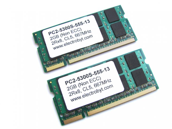 Electrobyt PC2-5300S-555-13 4GB (2 x 2GB Kit) 667MHz 2Rx8 200pin Laptop / Notebook Non-ECC SODIMM CL5 1.8V DDR2 Memory - Discount Prices, Technical Specs and Reviews - Click Image to Close