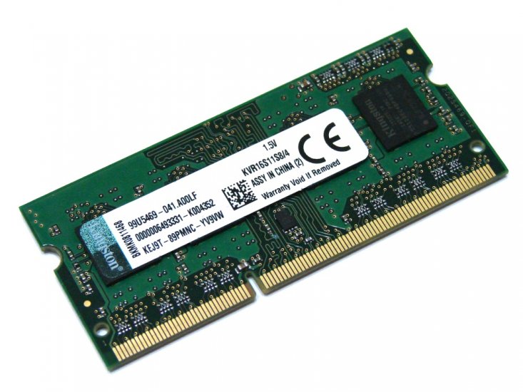 Kingston KVR16S11S8/4 4GB PC3-12800S 1600MHz 204pin Laptop / Notebook SODIMM CL11 1.5V Non-ECC DDR3 Memory - Discount Prices, Technical Specs and Reviews (Green) - Click Image to Close