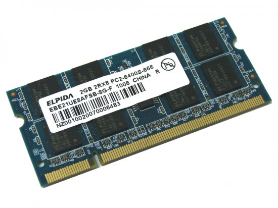 Elpida EBE21UE8AFSB-8G-F 2GB PC2-6400S-666 2Rx8 800MHz 200pin Laptop / Notebook Non-ECC SODIMM CL6 1.8V DDR2 Memory - Discount Prices, Technical Specs and Reviews