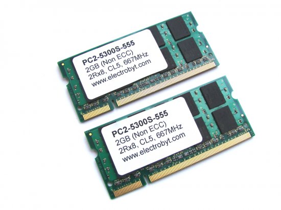 Electrobyt PC2-5300S-555 4GB (2 x 2GB Kit) 667MHz 2Rx8 200pin Laptop / Notebook Non-ECC SODIMM CL5 1.8V DDR2 Memory - Discount Prices, Technical Specs and Reviews