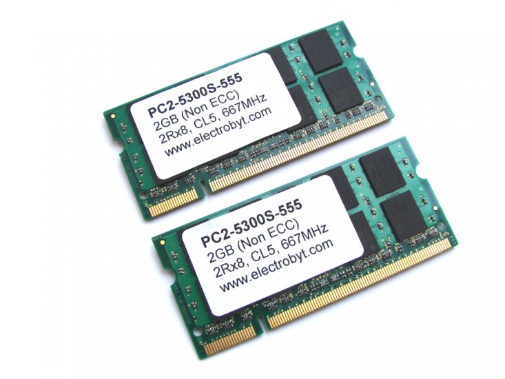 Electrobyt PC2-5300S-555 4GB (2 x 2GB Kit) 667MHz 2Rx8 200pin Laptop / Notebook Non-ECC SODIMM CL5 1.8V DDR2 Memory - Discount Prices, Technical Specs and Reviews - Click Image to Close