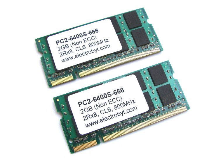 Electrobyt PC2-6400S-666 4GB (2 x 2GB Kit) 2Rx8 PC2-6400 800MHz 200pin Laptop / Notebook Non-ECC SODIMM CL6 1.8V DDR2 Memory - Discount Prices, Technical Specs and Reviews - Click Image to Close