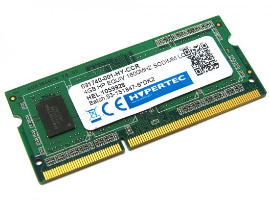 Hypertec 691740-001-HY-CCR 4GB PC3L-12800S 1Rx8 1600MHz 204-pin HP Equivalent Laptop / Notebook SODIMM CL11 1.35V (Low Voltage) Non-ECC DDR3 Memory - Discount Prices, Technical Specs and Reviews (Green)