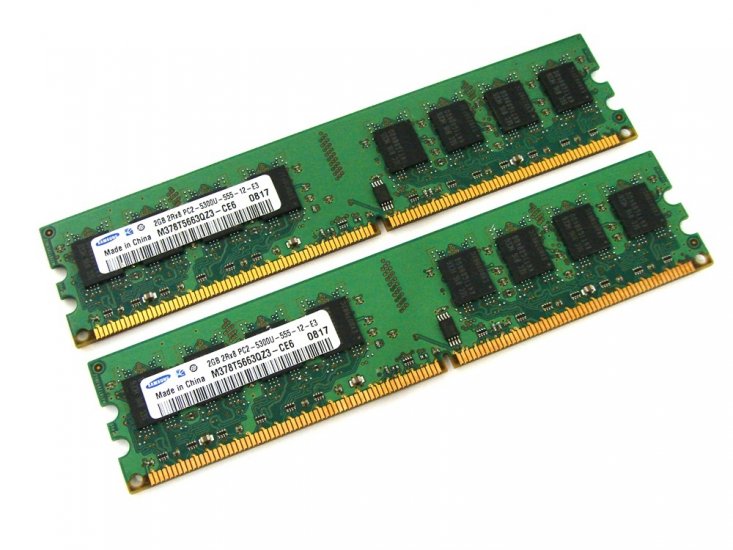 Samsung M378T5663QZ3-CE6 4GB (2x2GB Kit) PC2-5300U-555-12-E3 2Rx8 667MHz CL5 240-pin DIMMs, Non-ECC DDR2 Desktop Memory - Discount Prices, Technical Specs and Reviews - Click Image to Close