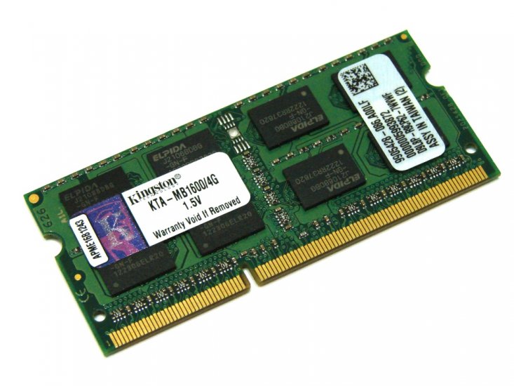 Kingston KTA-MB1600/4G 4GB PC3-12800 1600MHz 2Rx8 204pin Laptop / Notebook SODIMM CL11 1.5V Non-ECC DDR3 Memory - Discount Prices, Technical Specs and Reviews (Green) - Click Image to Close