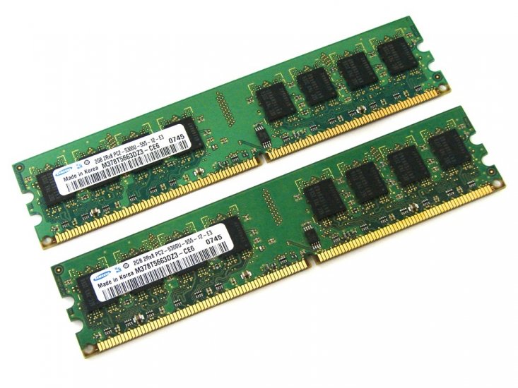 Samsung M378T5663DZ3-CE6 4GB (2x2GB Kit) PC2-5300U-555-12-E3 2Rx8 667MHz CL5 240-pin DIMMs, Non-ECC DDR2 Desktop Memory - Discount Prices, Technical Specs and Reviews - Click Image to Close