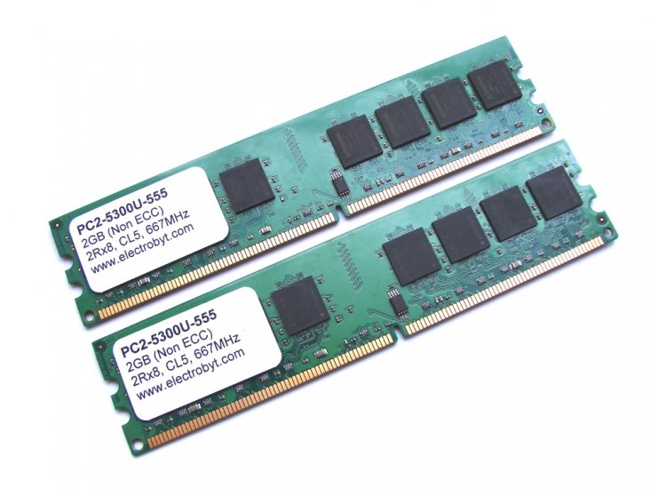 Electrobyt PC2-5300U-555 4GB (2x2GB Kit) 2Rx8 667MHz CL5 240-pin DIMM, Non-ECC DDR2 Desktop Memory - Discount Prices, Technical Specs and Reviews - Click Image to Close