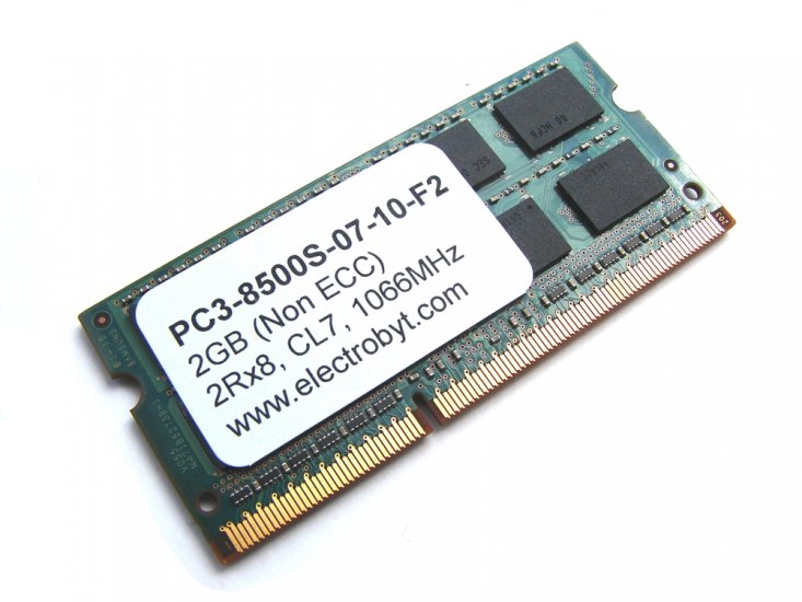 Electrobyt PC3-8500S-07-10-F2 2GB 2Rx8 1066MHz 204pin Laptop / Notebook SODIMM CL7 1.5V Non-ECC DDR3 Memory - Discount Prices, Technical Specs and Reviews - Click Image to Close