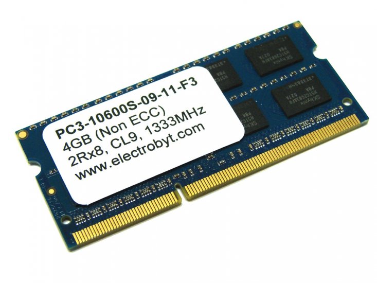 Electrobyt PC3-10600S-09-11-F3 4GB 2Rx8 1333MHz 204-pin Laptop / Notebook SODIMM CL9 1.5V Non-ECC DDR3 Memory - Discount Prices, Technical Specs and Reviews (Blue) - Click Image to Close