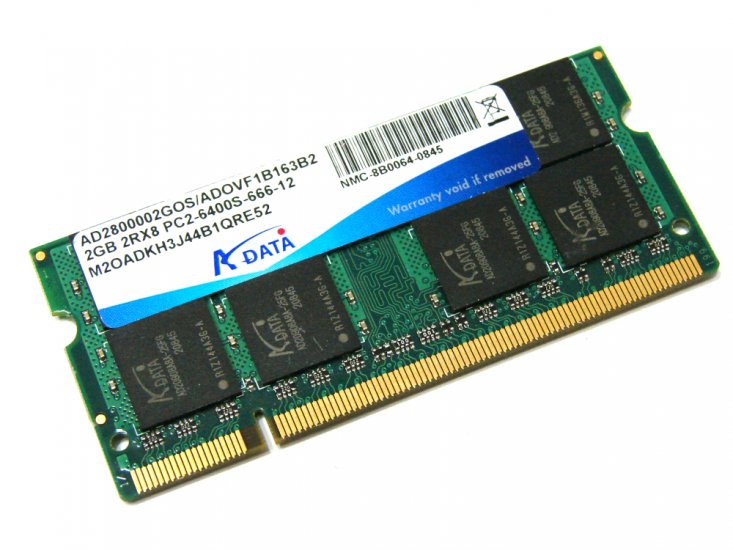 ADATA AD800002GOS / ADOVF1B163B2 2GB PC2-6400S-666-12 2Rx8 PC2-6400 800MHz 200pin Laptop / Notebook Non-ECC SODIMM CL6 1.8V DDR2 Memory - Discount Prices, Technical Specs and Reviews - Click Image to Close
