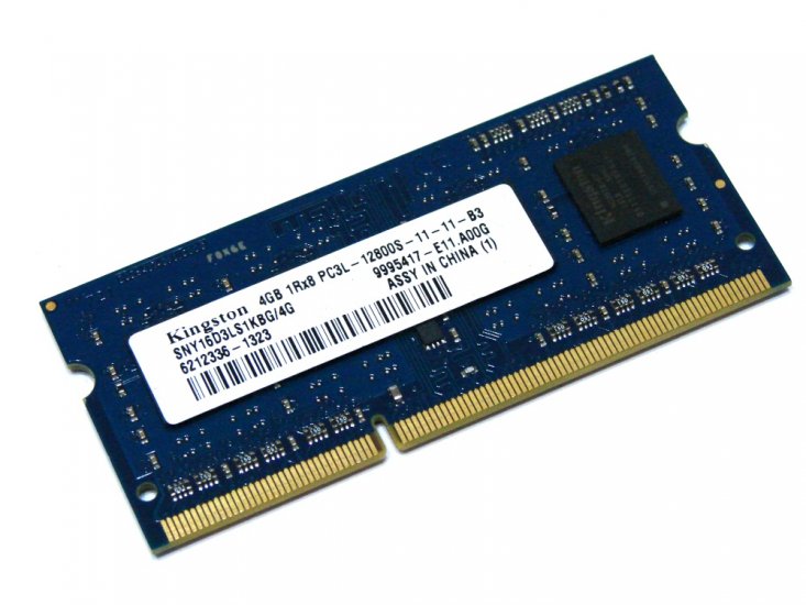 Kingston SNY16D3LS1KBG/4G 4GB PC3L-12800S-11-11-B3 1600MHz 1Rx8 204-pin Laptop / Notebook SODIMM CL11 1.35V (Low Voltage) Non-ECC DDR3 Memory - Discount Prices, Technical Specs and Reviews - Click Image to Close