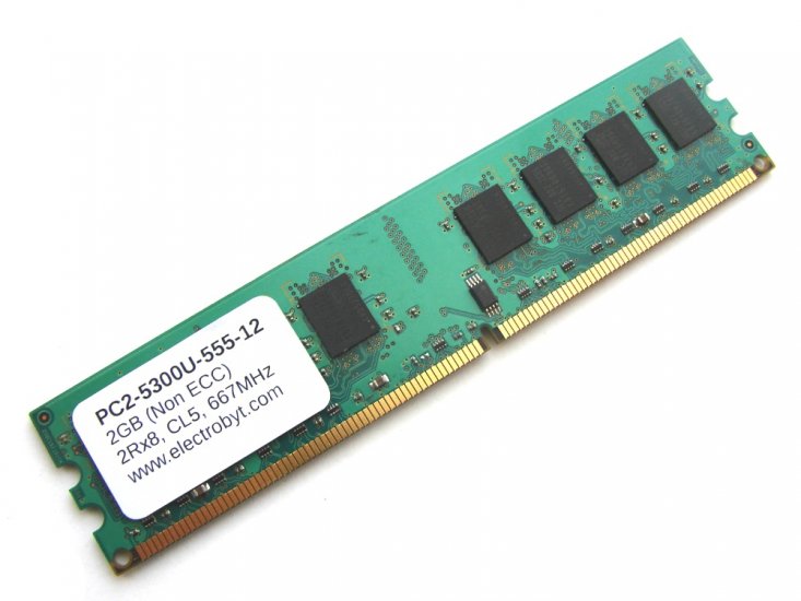 Electrobyt PC2-5300U-555-12 2GB 2Rx8 667MHz CL5 240-pin DIMM, Non-ECC DDR2 Desktop Memory - Discount Prices, Technical Specs and Reviews - Click Image to Close