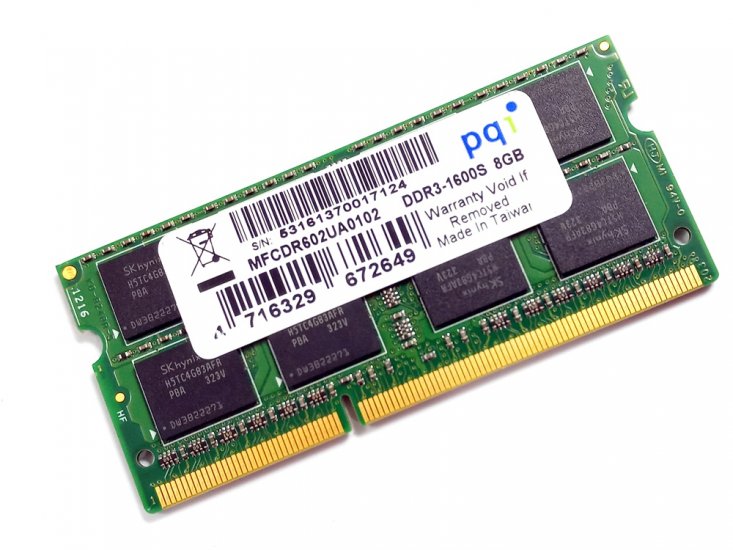 PQI MFCDR602UA0102 8GB PC3-12800S 1600MHz 204pin Laptop / Notebook SODIMM CL11 1.5V Non-ECC DDR3 Memory - Discount Prices, Technical Specs and Reviews - Click Image to Close