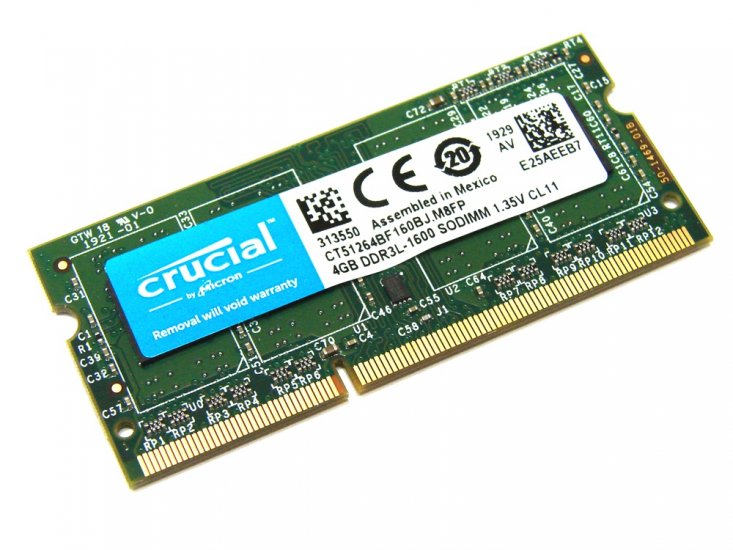 Crucial CT51264BF160BJ 4GB 1Rx8 PC3L-12800S 1600MHz 204pin Laptop / Notebook SODIMM CL11 1.35V (Low Voltage) Non-ECC DDR3 Memory - Discount Prices, Technical Specs and Reviews - Click Image to Close
