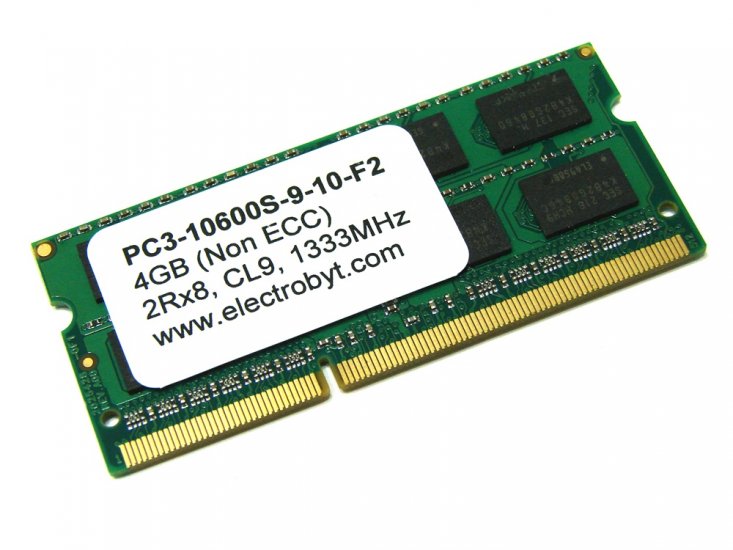 Electrobyt PC3-10600S-9-10-F2 4GB 2Rx8 1333MHz 204-pin Laptop / Notebook SODIMM CL9 1.5V Non-ECC DDR3 Memory - Discount Prices, Technical Specs and Reviews (Green) - Click Image to Close