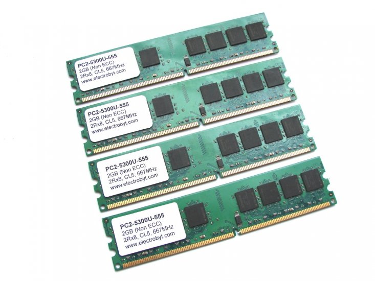 Electrobyt PC2-5300U-555 8GB (4x2GB Kit) 2Rx8 667MHz CL5 240-pin DIMM, Non-ECC DDR2 Desktop Memory - Discount Prices, Technical Specs and Reviews - Click Image to Close