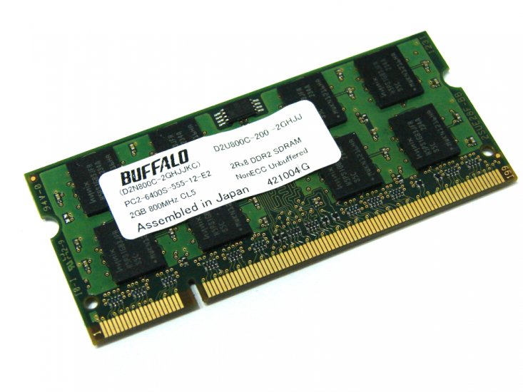 Buffalo D2U800C-200-2GHJJ 2GB PC2-6400S-555-12-E2 2Rx8 PC2-6400 800MHz 200pin Laptop / Notebook Non-ECC SODIMM CL5 1.8V DDR2 Memory - Discount Prices, Technical Specs and Reviews - Click Image to Close