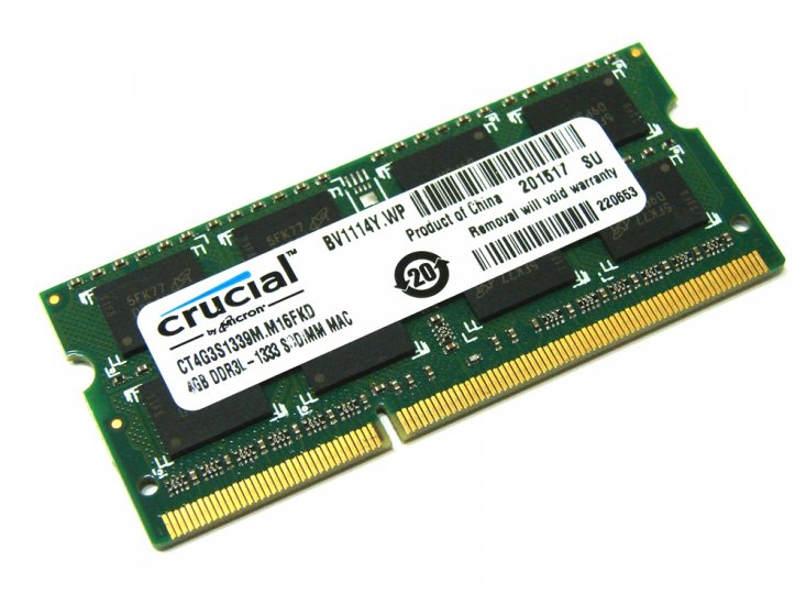 Crucial CT4G3S1339M 4GB PC3-10600 1333MHz 204pin Mac / Laptop / Notebook SODIMM CL9 1.35V (Low Voltage) Non-ECC DDR3 Memory - Discount Prices, Technical Specs and Reviews - Click Image to Close