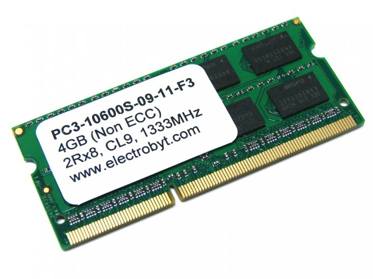Electrobyt PC3-10600S-09-11-F3 4GB 2Rx8 1333MHz 204-pin Laptop / Notebook SODIMM CL9 1.5V Non-ECC DDR3 Memory - Discount Prices, Technical Specs and Reviews (Green) - Click Image to Close