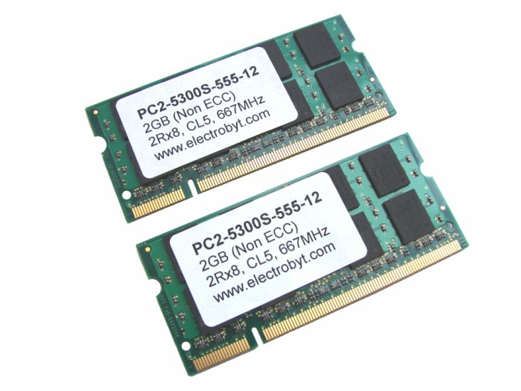 Electrobyt PC2-5300S-555-12 4GB (2 x 2GB Kit) 667MHz 2Rx8 200pin Laptop / Notebook Non-ECC SODIMM CL5 1.8V DDR2 Memory - Discount Prices, Technical Specs and Reviews - Click Image to Close