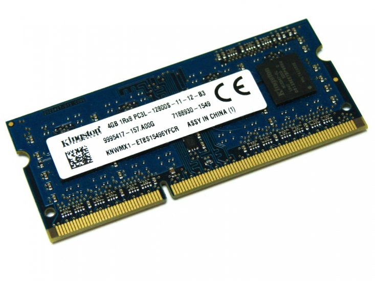 Kingston KNWMX1-ETB 4GB PC3L-12800S-11-12-B3 1600MHz 204-pin Laptop / Notebook SODIMM CL11 1.35V (Low Voltage) Non-ECC DDR3 Memory - Discount Prices, Technical Specs and Reviews - Click Image to Close
