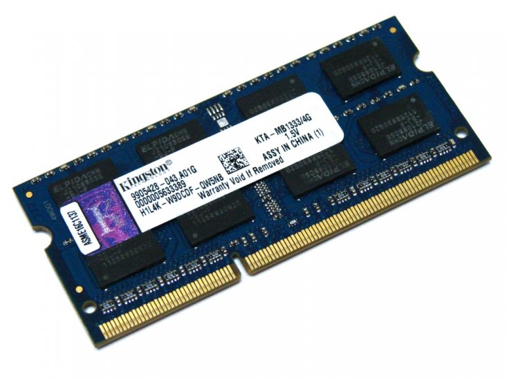 Kingston KTA-MB1333/4G 4GB 2Rx8 PC3-10600S 1333MHz 204pin Laptop / Notebook SODIMM CL9 1.5V Non-ECC DDR3 Memory - Discount Prices, Technical Specs and Reviews (Blue) - Click Image to Close