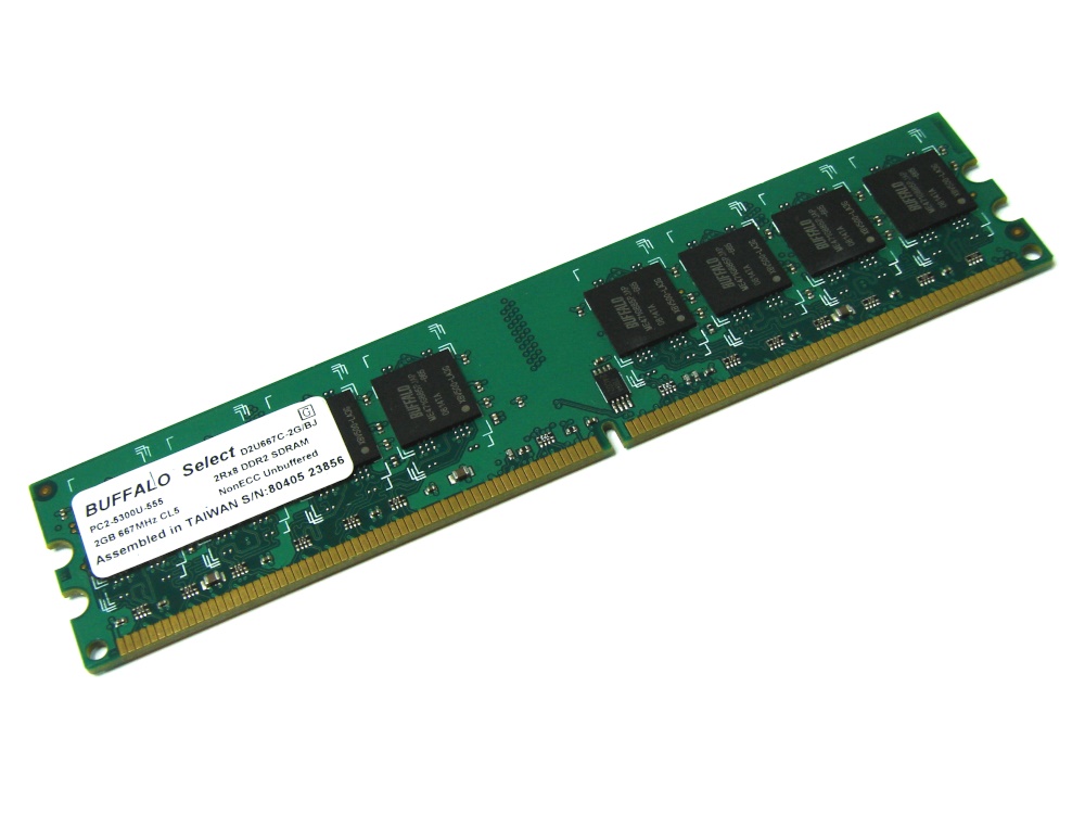 Buffalo D2U667C-2G/BJ 2GB PC2-5300U-555 667MHz CL5 240-pin DIMM, Non-ECC DDR2 Desktop Memory - Discount Prices, Technical Specs and Reviews