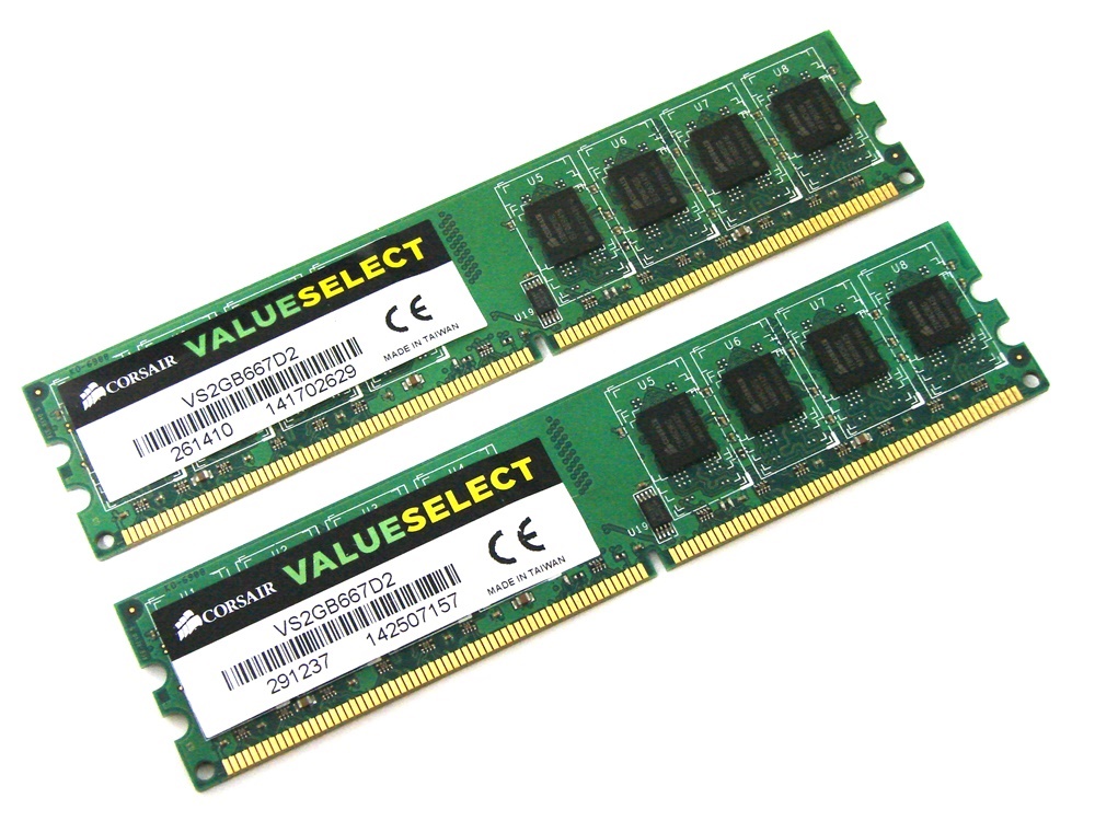 Corsair Value Select VS2GB667D2 4GB (2x2GB Kit) PC2-5300 2Rx8 667MHz CL5 240-pin DIMM, Non-ECC DDR2 Desktop Memory - Discount Prices, Technical Specs and Reviews