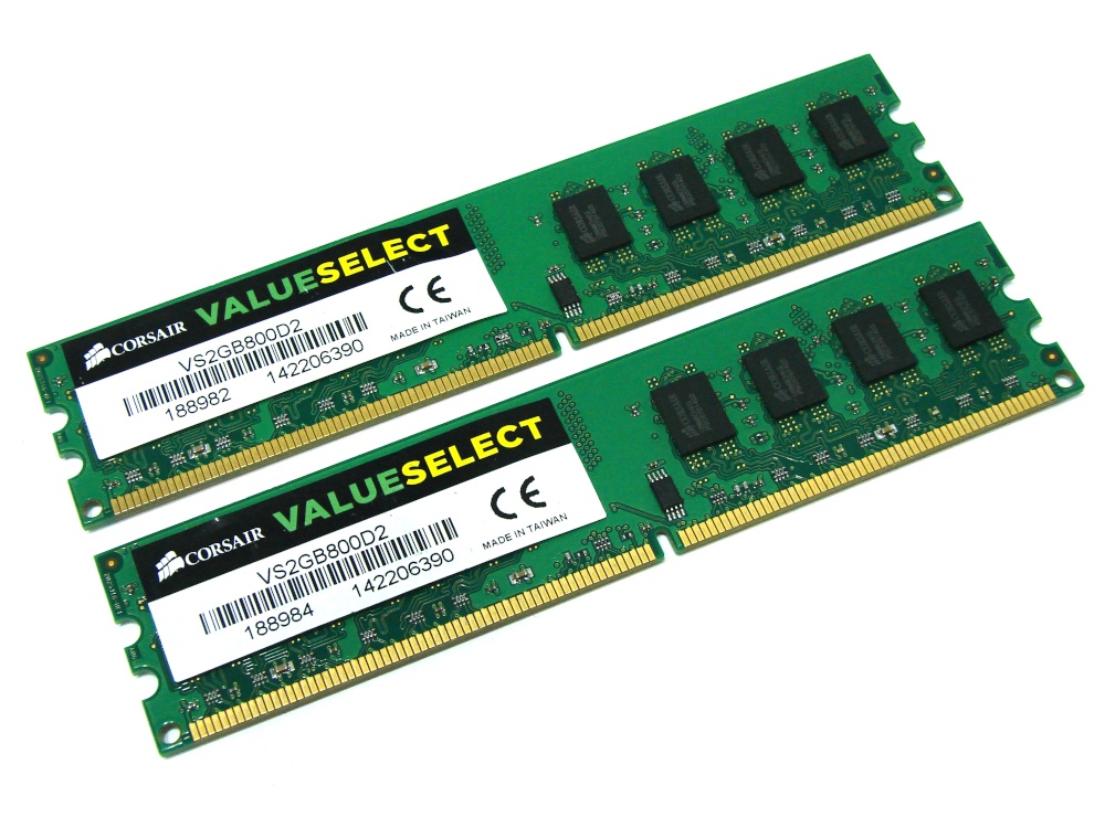 Corsair VS2GB800D2 4GB (2x2GB Kit) PC2-6400 800MHz 240-pin DIMM, Non-ECC DDR2 Desktop Memory - Discount Prices, Technical Specs and Reviews