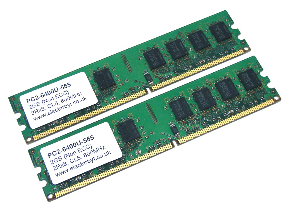 Electrobyt PC2-6400U-555 4GB (2 x 2GB Kit) 800MHz 2Rx8 CL5 240-pin DIMM, Non-ECC DDR2 Desktop Memory (GREEN) - Discount Prices, Technical Specs and Reviews