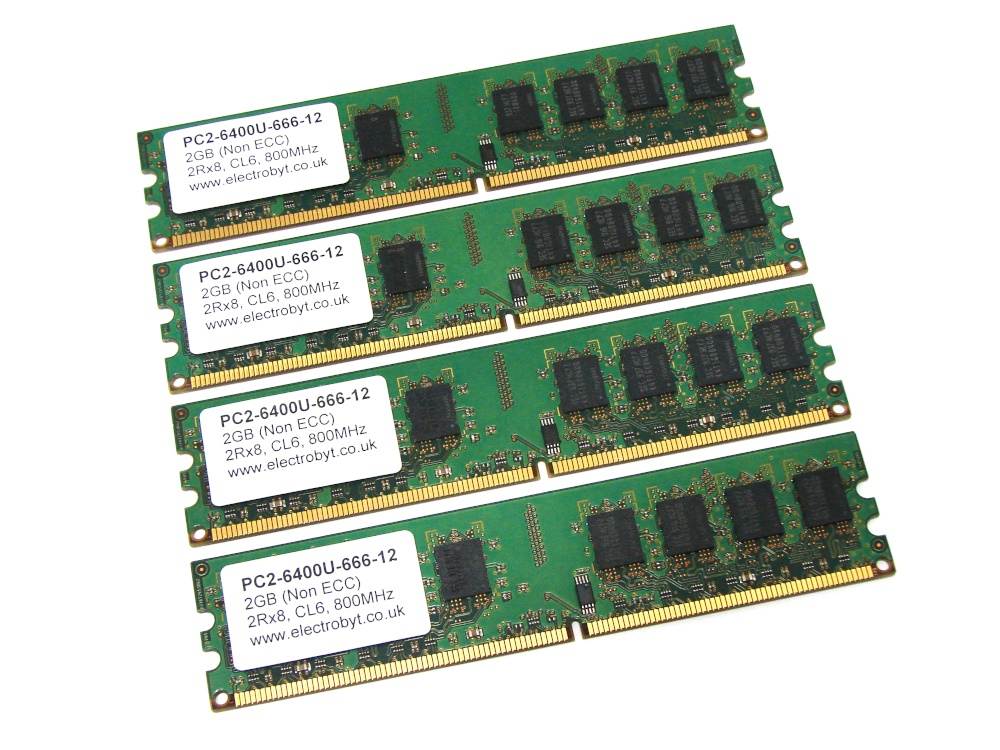 Electrobyt PC2-6400U-666-12 8GB (4 x 2GB Kit) 800MHz 2Rx8 240-pin DIMM, Non-ECC DDR2 Desktop Memory (GREEN) - Discount Prices, Technical Specs and Reviews