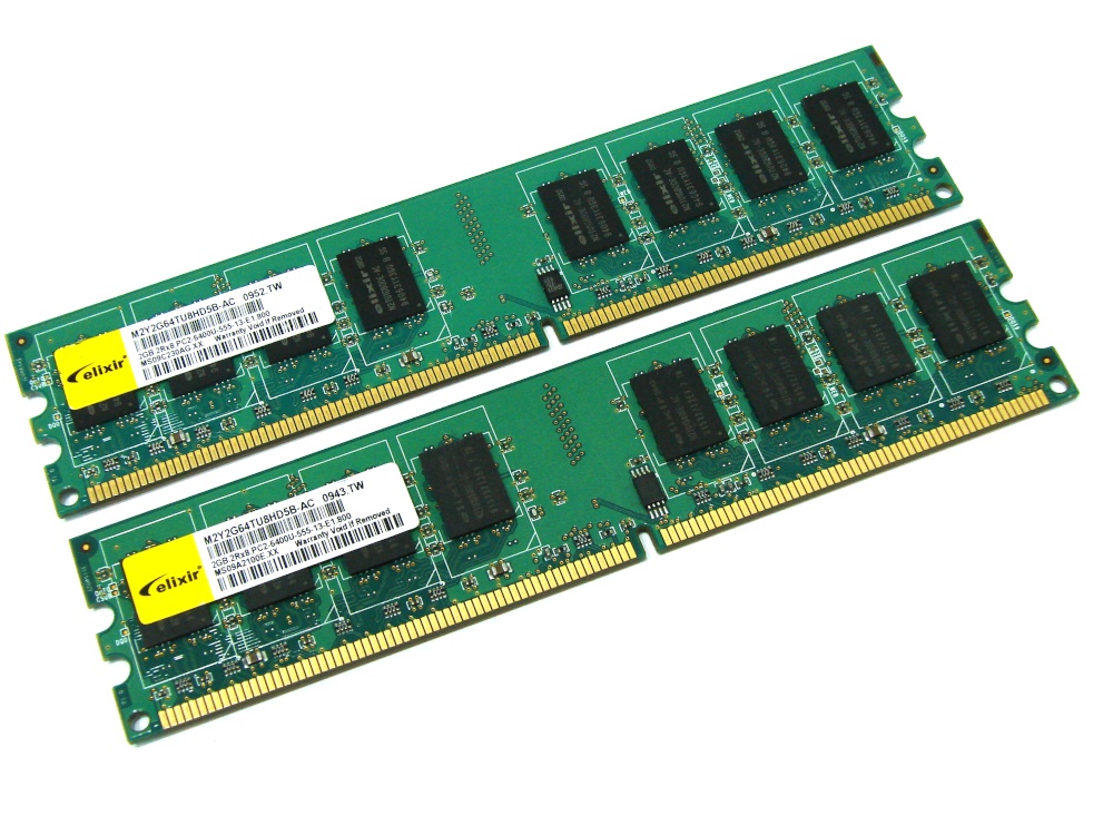 Elixir M2Y2G64TU8HD5B-AC 4GB (2 x 2GB Kit) PC2-6400U-555 800MHz 2Rx8 240-pin DIMM, Non-ECC DDR2 Desktop Memory - Discount Prices, Technical Specs and Reviews
