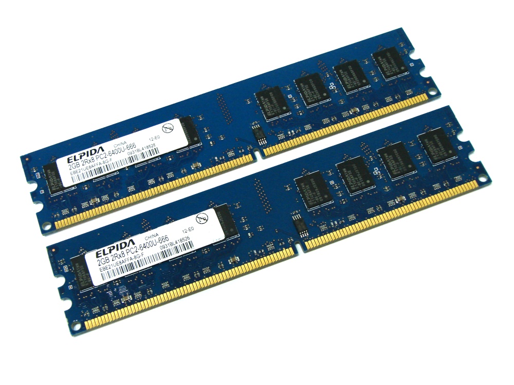 Elpida EBE21UE8AFFA-8G-F 4GB (2 x 2GB Kit) PC2-6400U-666 2Rx8 240-pin DIMM, Non-ECC DDR2 Desktop Memory - Discount Prices, Technical Specs and Reviews