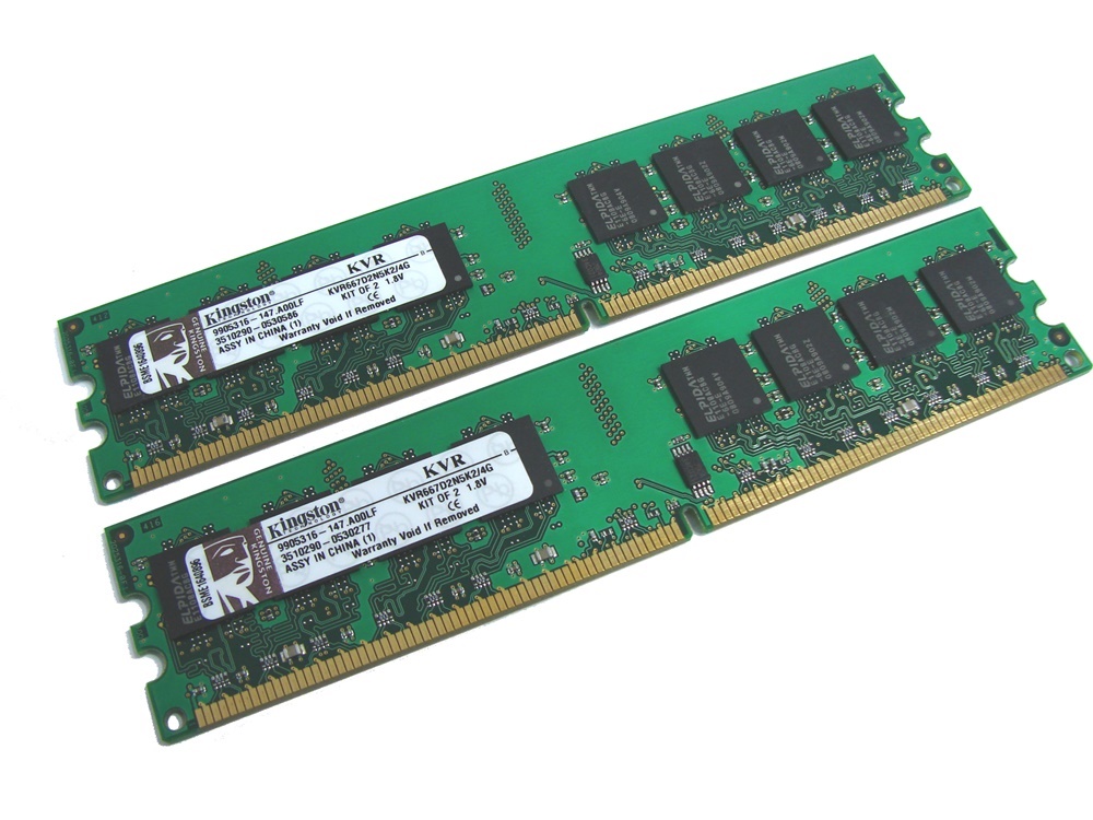 Kingston Value Range KVR667D2N5K2/4G 4GB (2x2GB Kit) PC2-5300 2Rx8 667MHz CL5 240-pin DIMM, Non-ECC DDR2 Desktop Memory - Discount Prices, Technical Specs and Reviews