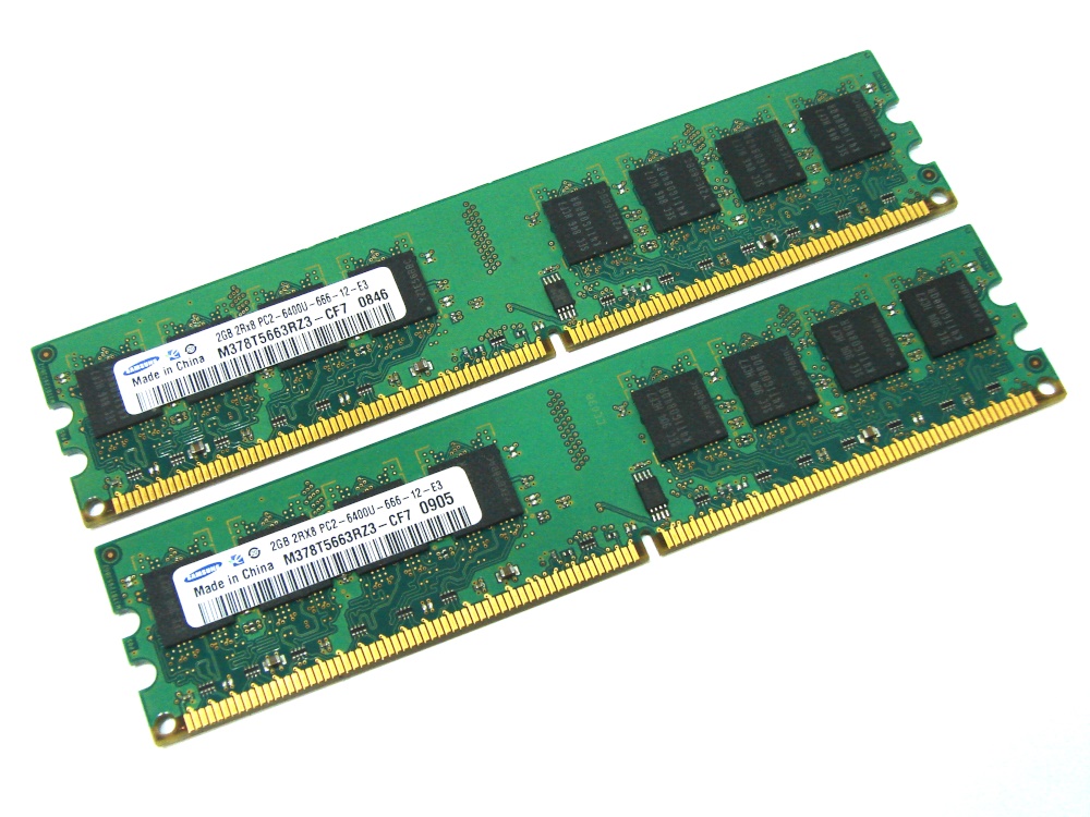 Samsung M378T5663RZ3-CF7 4GB (2 x 2GB Kit) PC2-6400U-666-12-E3 2Rx8 800MHz 240-pin DIMM, Non-ECC DDR2 Desktop Memory - Discount Prices, Technical Specs and Reviews