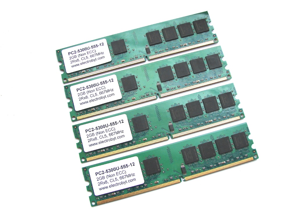 Electrobyt PC2-5300U-555-12 8GB (4x2GB Kit) 2Rx8 667MHz CL5 240-pin DIMM, Non-ECC DDR2 Desktop Memory - Discount Prices, Technical Specs and Reviews