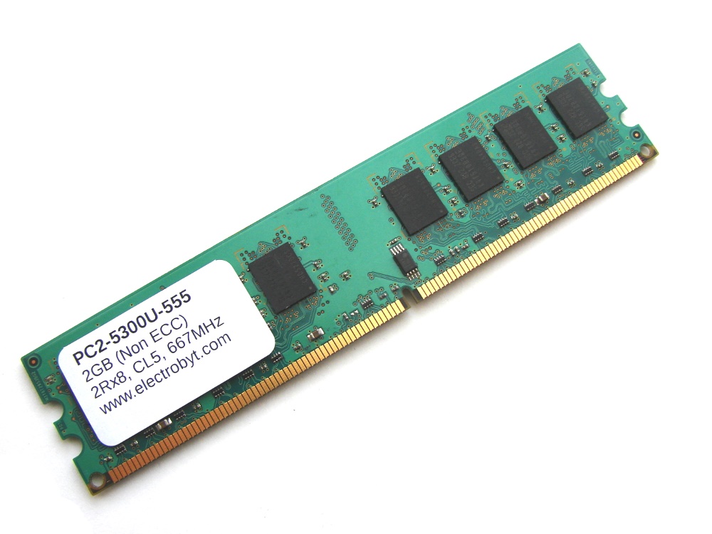 Electrobyt PC2-5300U-555 2GB 2Rx8 667MHz CL5 240-pin DIMM, Non-ECC DDR2 Desktop Memory - Discount Prices, Technical Specs and Reviews