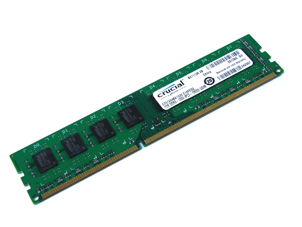 Crucial CT51264BA1339 4GB PC3-10600U-9-11-B1 2Rx8 1333MHz 240-pin DIMM Desktop Non-ECC DDR3 Memory - Discount Prices, Technical Specs and Reviews