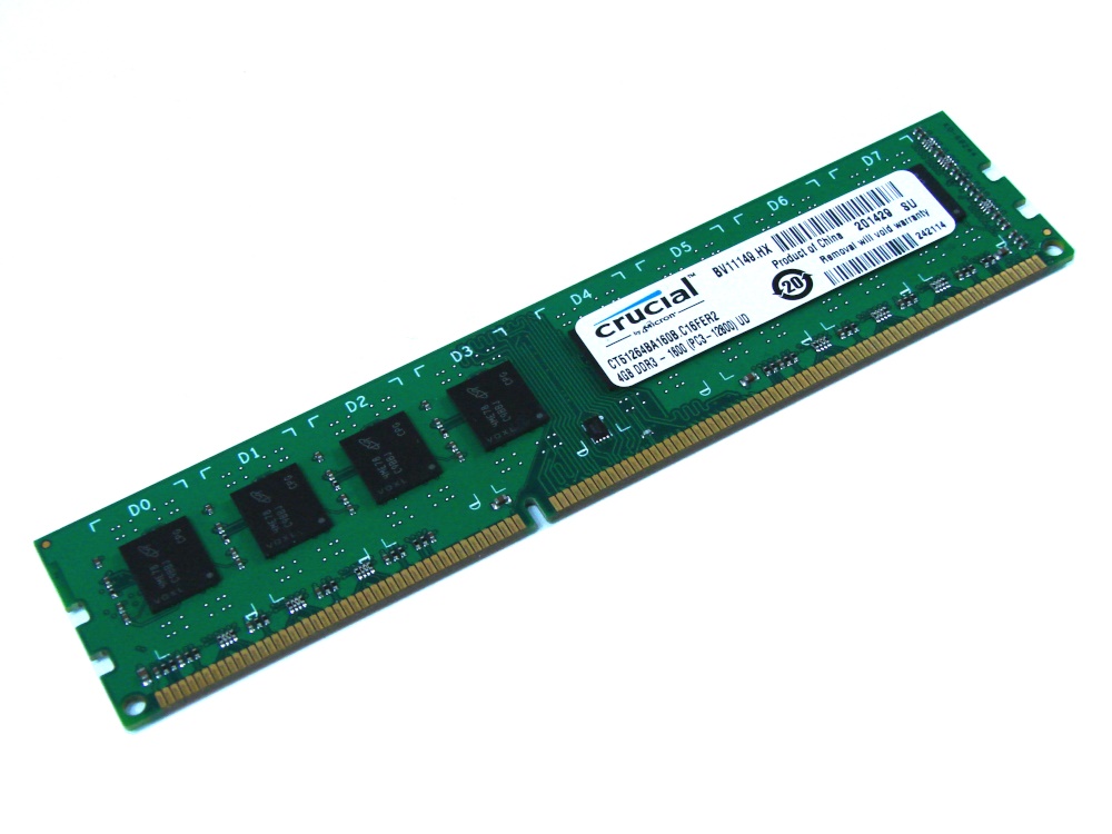 Crucial CT51264BA160B 4GB PC3-12800U 2Rx8 240-Pin DIMM 1600MHz DDR3 Desktop Memory - Discount Prices, Technical Specs and Reviews